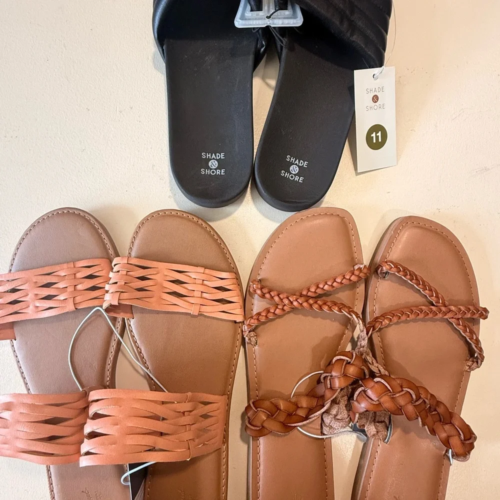 Shade & Shore Women's Black and Tan Sandals